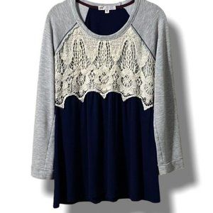 Jolt Babydoll Long-Sleeve Lightweight Tee with Knit Bodice